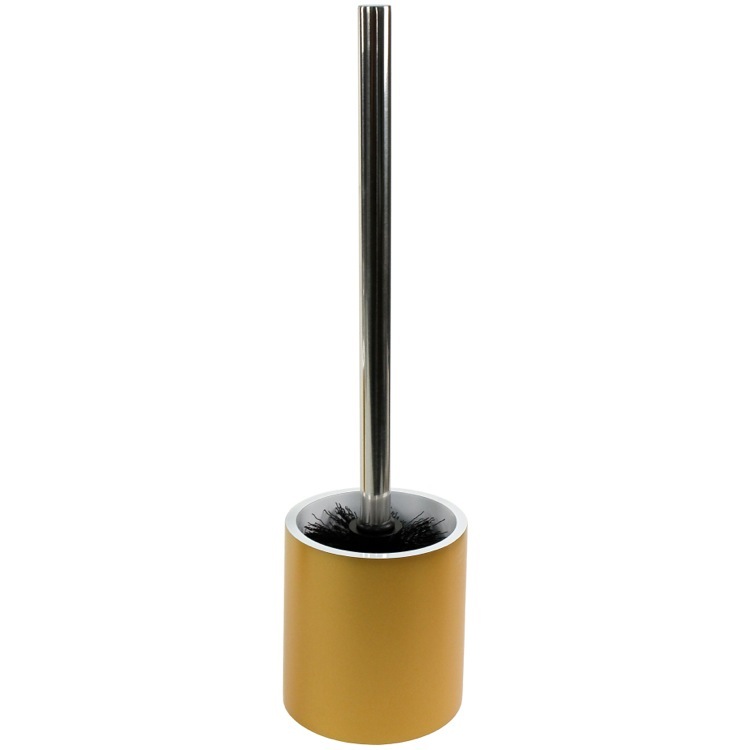 Toilet Brush, Gedy YU33-87, Steel and Gold Finish Round Free Standing Toilet Brush Holder in Resin
